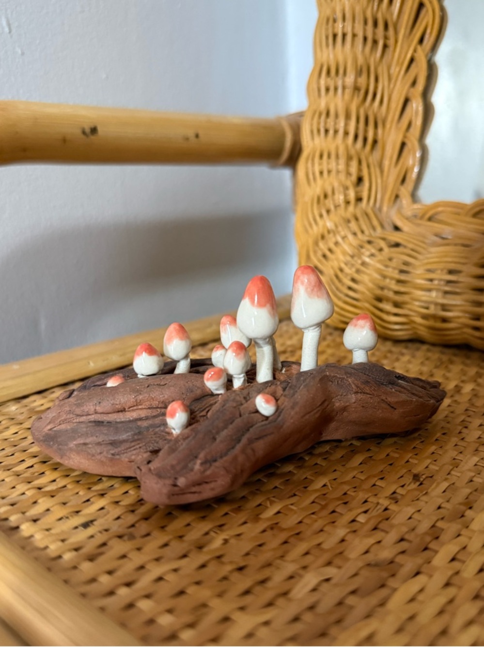 DECOR | pottery mushroom on a “log”